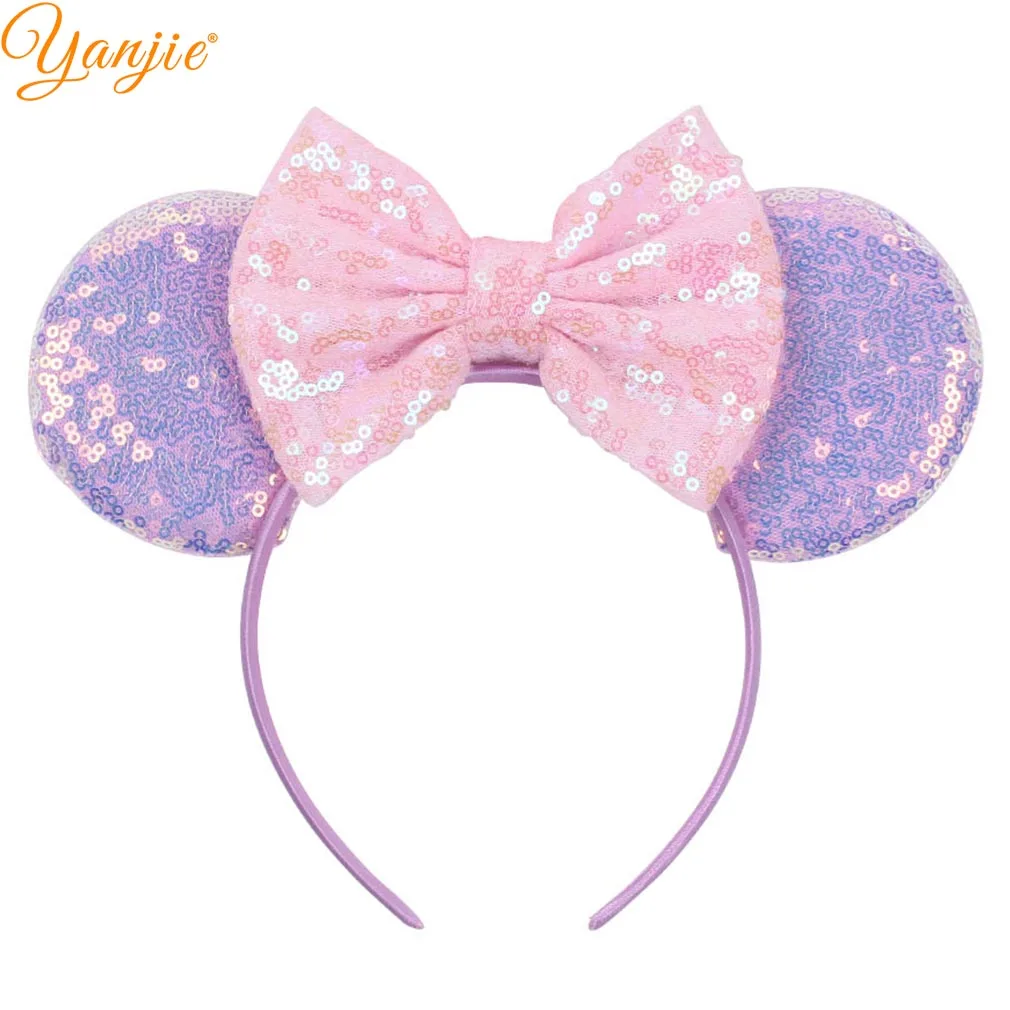 YANJIE 2022 Popular Mouse Ears Headband Sequins Hair Bows Charactor For Women Festival Hairband Girls Hair Accessories Party star hair clips Hair Accessories