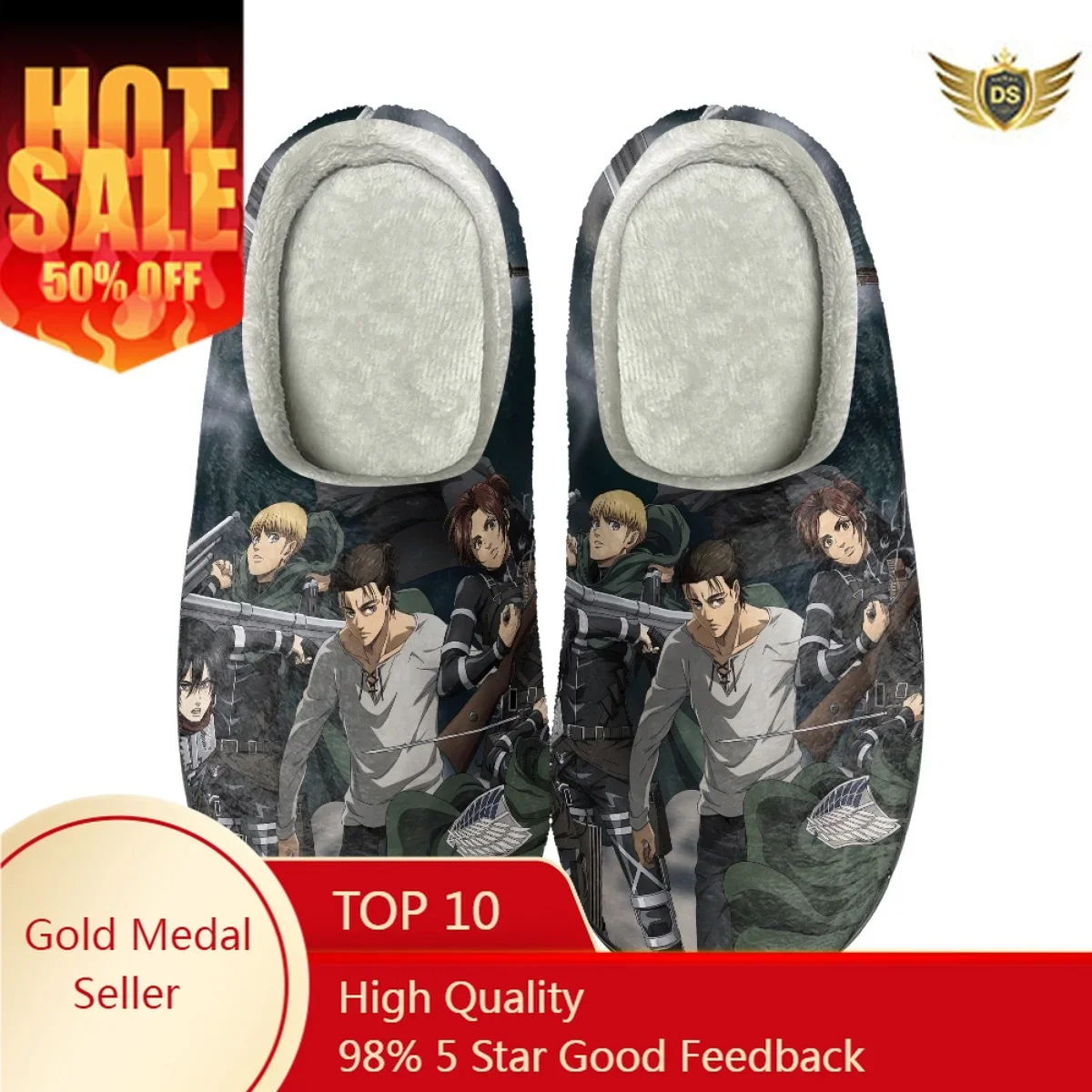 

Winter Women Cozy Flats Cotton Slippers Anime Attack on Titan Design Indoor Warm Footwear Non-Slip Home Couple Slides Slippers