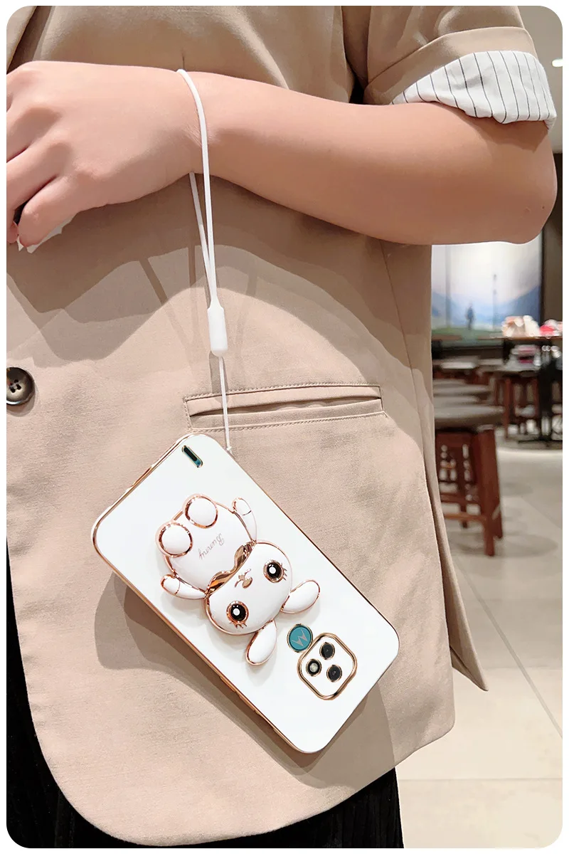3D Rabbit Astronaut CaseFor Motorola Moto G53 E7 G8 Power G9 Play G50 G20 G30 G60 G82 E20 Edge 20 Folded Bracket Plating_voghion.com