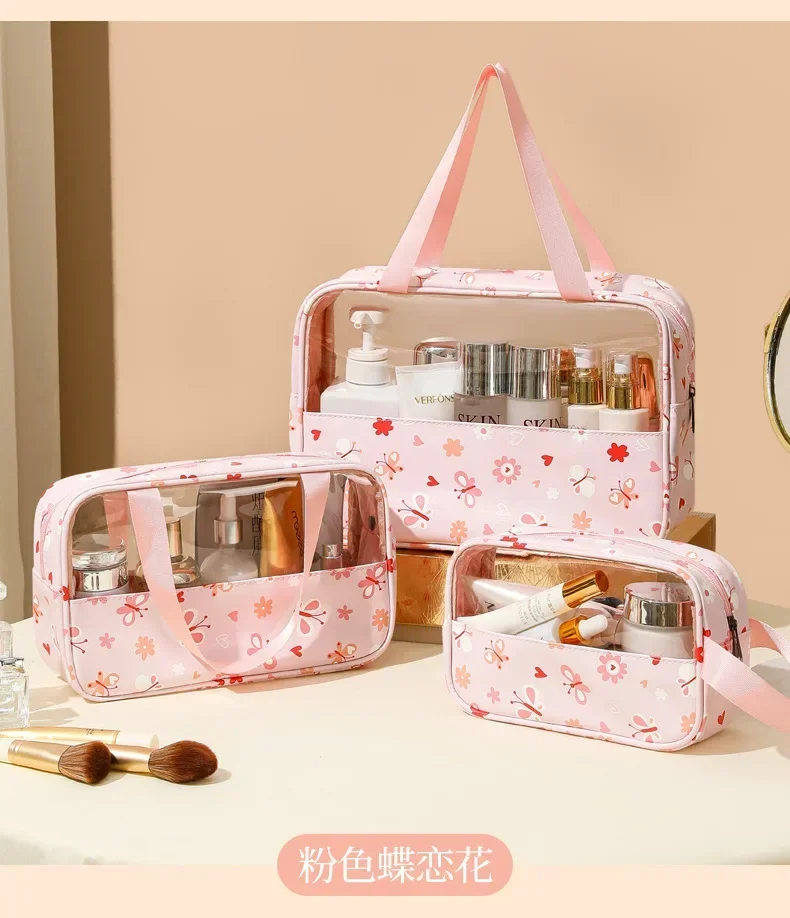 Damen-Kosmetiktasche 3-teiliges Set, Durchsichtige Make-up-Tasche, Große Bade- und Waschtaschen, Reise-Organizer für Kosmetik – Detail 9
