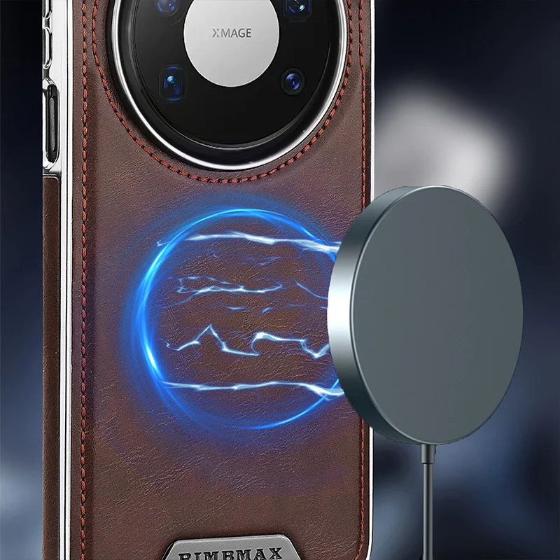 Magnetic Leather Electroplated Protective Phone Case with Wireless Charging Compatibility