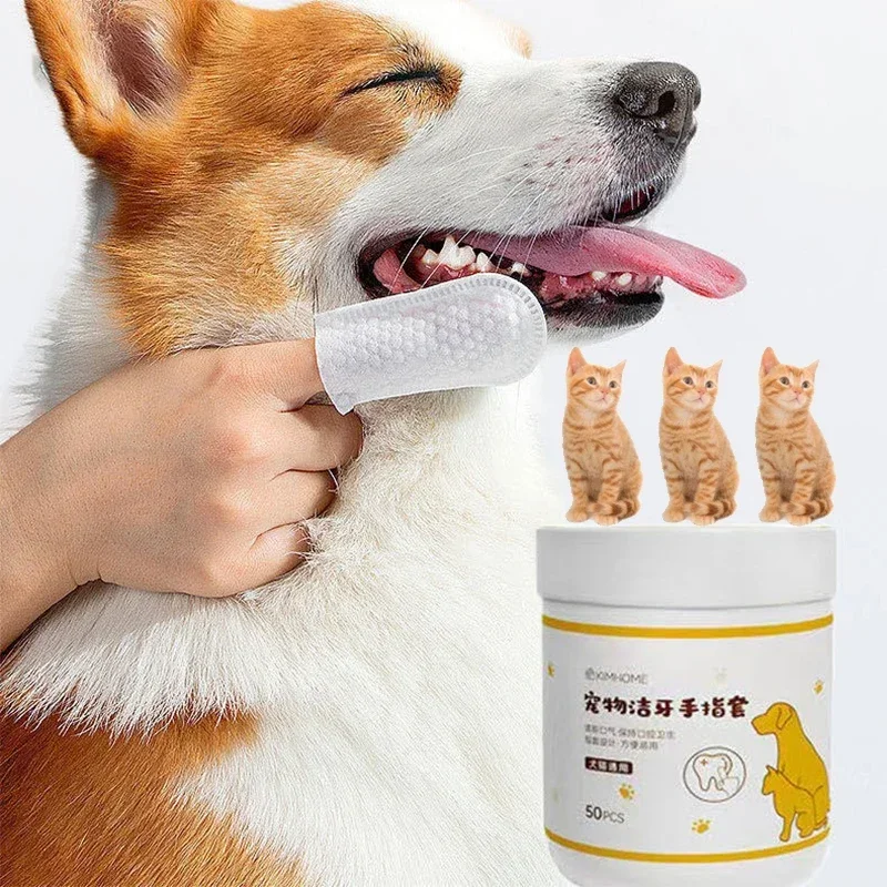 50PCS Disposable Pet Cleaning Wipes for Tartar Removal Oral Ear and Eye Cleaning Pet Hygiene Finger Cots for Cats and Dogs pet cleaning wipes