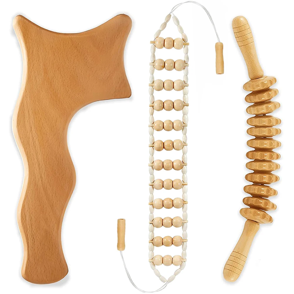 

Wooden Massage Roller Wood Gua Sha Massager Body Shaping Maderoterapia Kit -Lymphatic Drainage,Anti Cellulite,Muscle Pain Relief