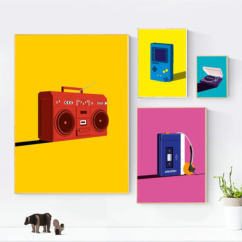 Retro Walkman Record Deck Poster Cassette Player Pop Art Stampe Musica Su Tela Pittura Modern Boombox Game Boy Room Wall Decor