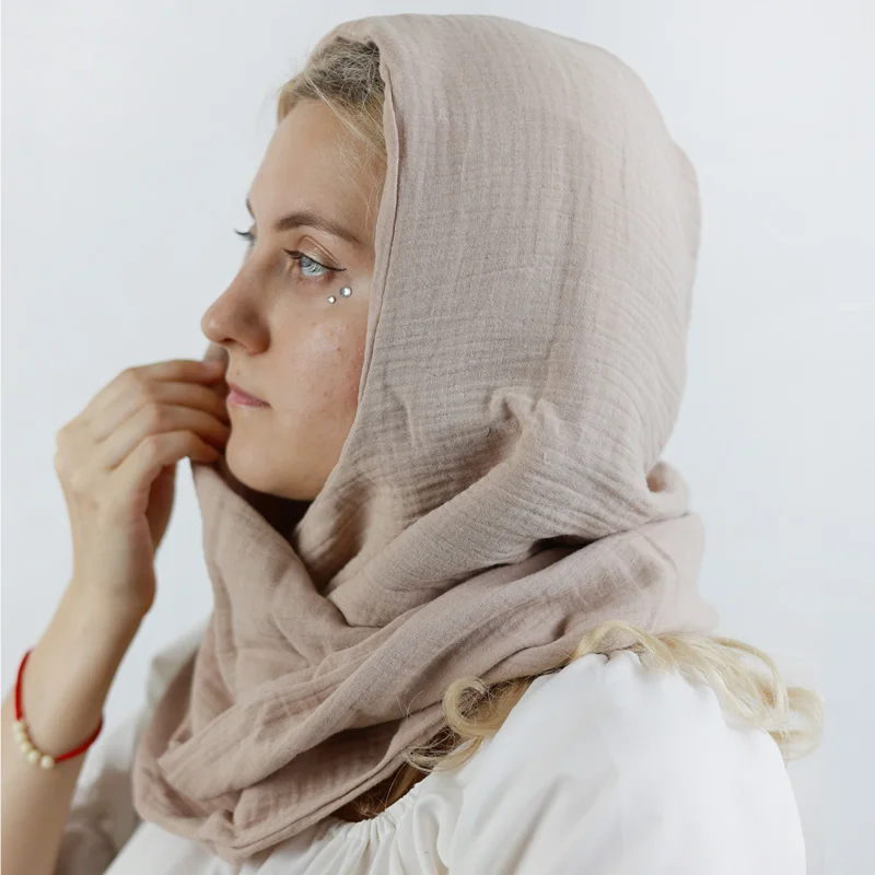 Unisex Scarf Hat Set Neck Wrap 100% Cotton Double Sided Hooded Retro For Men Women Headband Cowl Multifunctional Wrap Infinity Circle