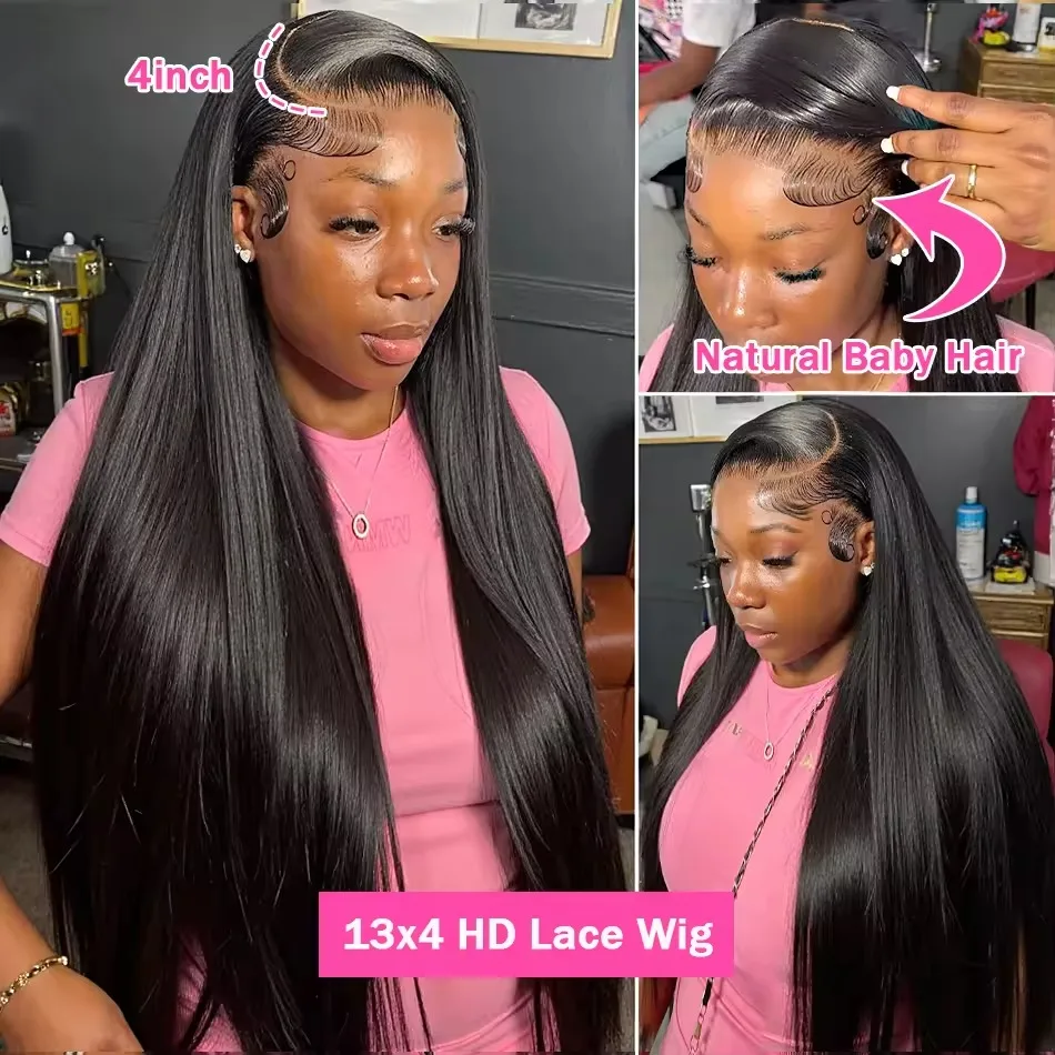 Choice 200 Density 13x4 13x6 Full Frontal 360 HD Transparent Lace 40 46 Inch Long Straight Closure Human Hair Pre plucked Wigs 2