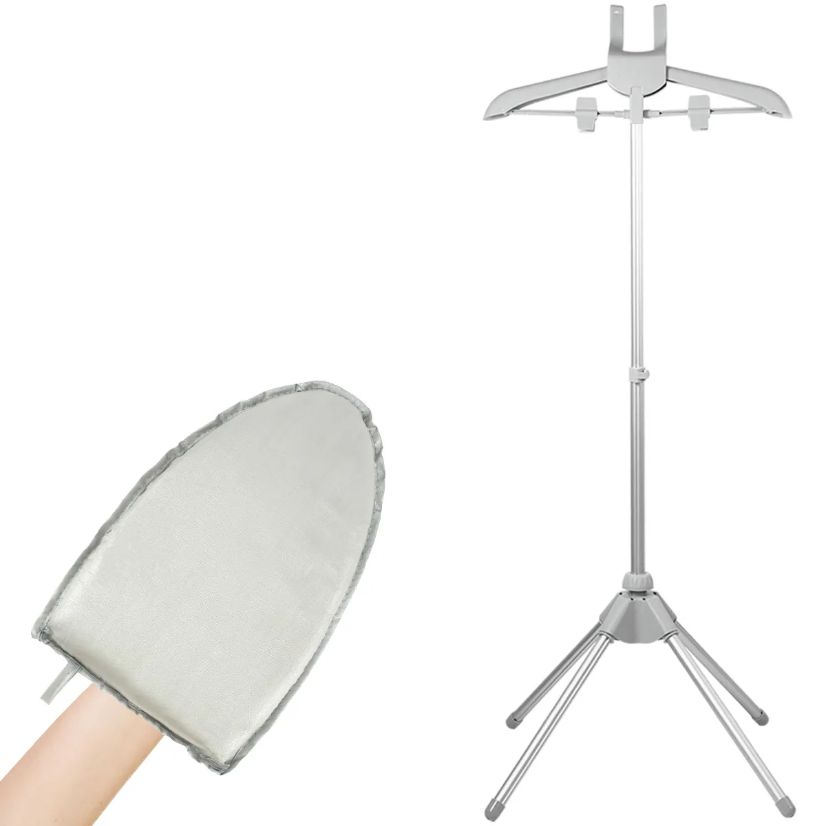 Telescopic Steaming Rack with Foldable Ironing Board and Garment Hanger