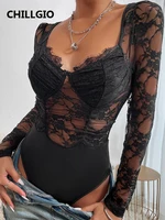CHILLGIO Women Lace Rompers Sexy Fashion Long Sleeves Sheer Overalls Slim Elastic Bodysuits Streetwear Autumn Winter Jumpsuits - Image 3