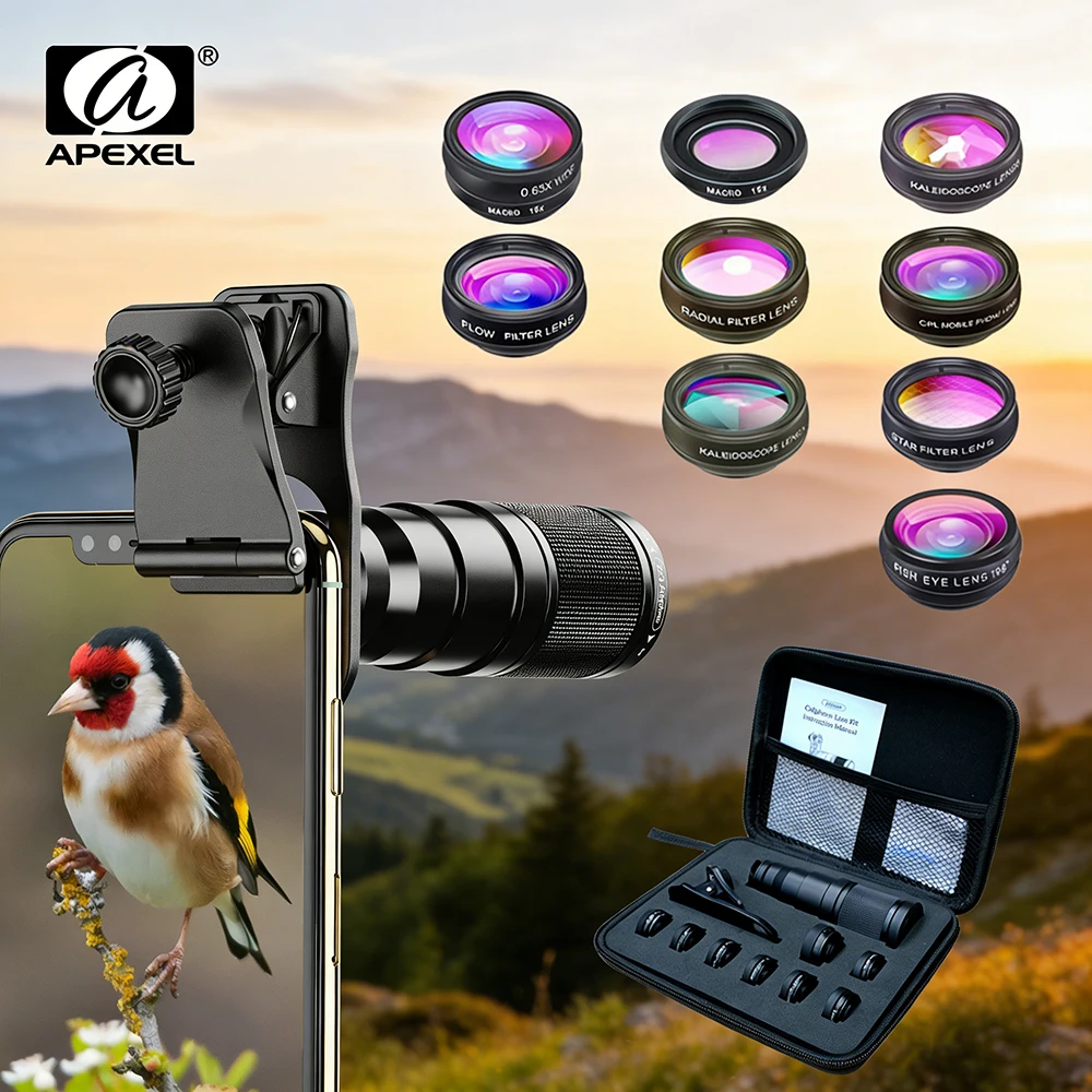 APEXEL 22X Phone Camera Lens 10IN1 Telescope Zoom Macro Fish Eye Lens For iPhone Samsung Smartphone Lente Telephoto Lens