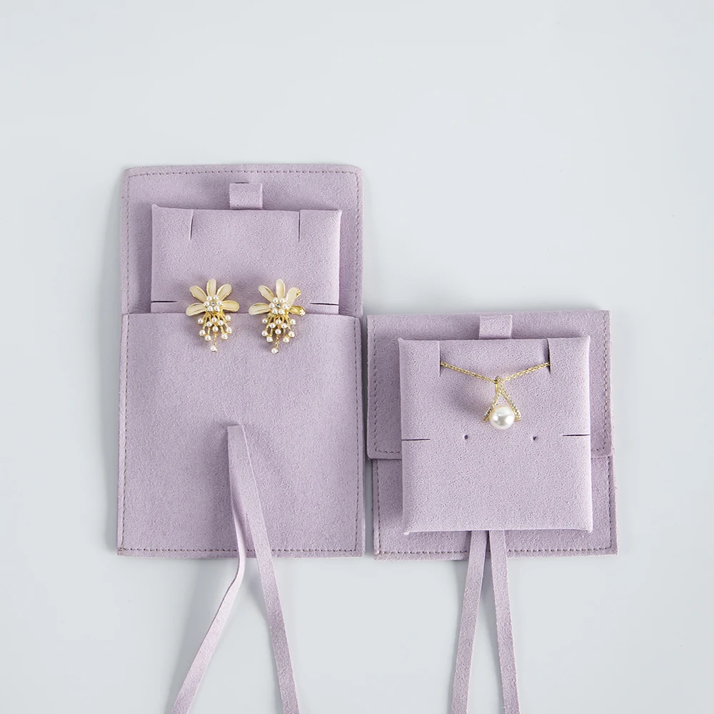 Jewelry Gift Packaging Pouch with Insert Card Suede Jewelry Bag Microfiber Envelope Jewelry Earrings Rings Necklaces Small Pouch