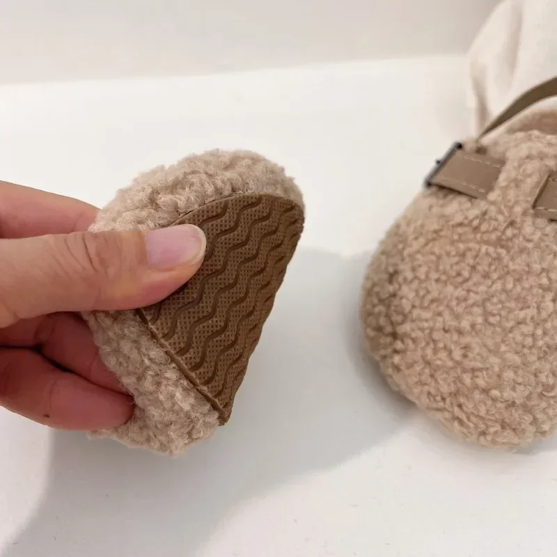 Children's Fleece Elastic Clogs Baby Boys Girls Plush Slipper Toddler Prewalker Footwear Winter Warm Soft Sole Shoes 6