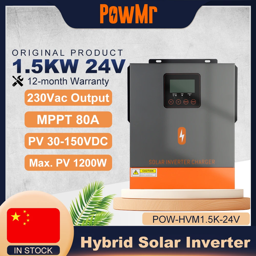 อินเวอร์เตอร์ไฮบริดพลังงานแสงอาทิตย์ PowMr 1.5KW 12V 220V พร้อมคลื่นไซน์บริสุทธิ์ ตัวควบคุมการชาร์จพลังงานแสงอาทิตย์ MPPT 80A รองรับแผงโซลาร์เซลล์แรงดันต่ำ 30-150VDC 1