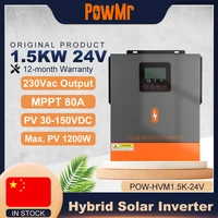 อินเวอร์เตอร์ไฮบริดพลังงานแสงอาทิตย์ PowMr 1.5KW 12V 220V พร้อมคลื่นไซน์บริสุทธิ์ ตัวควบคุมการชาร์จพลังงานแสงอาทิตย์ MPPT 80A รองรับแผงโซลาร์เซลล์แรงดันต่ำ 30-150VDC 1