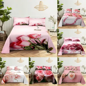 Set lenzuola con cuscini federa Queen Size lenzuola morbide e federe per letti singoli matrimoniali tessuto sottile fiore rosa gemello 1