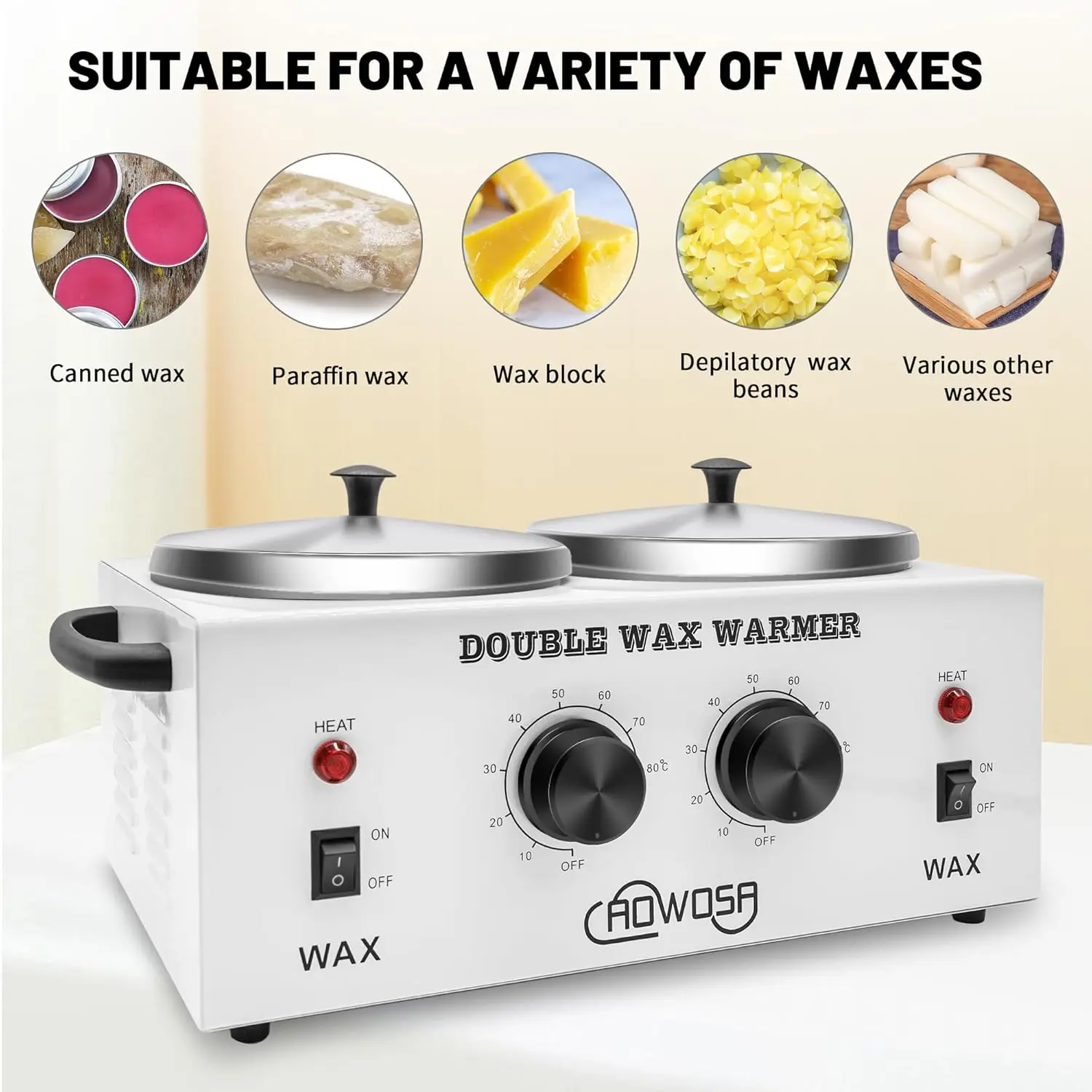 Electric Wax Heater Machine for Hair Removal, Dual Wax Pot Paraffin Facial Skin Body SPA Salon