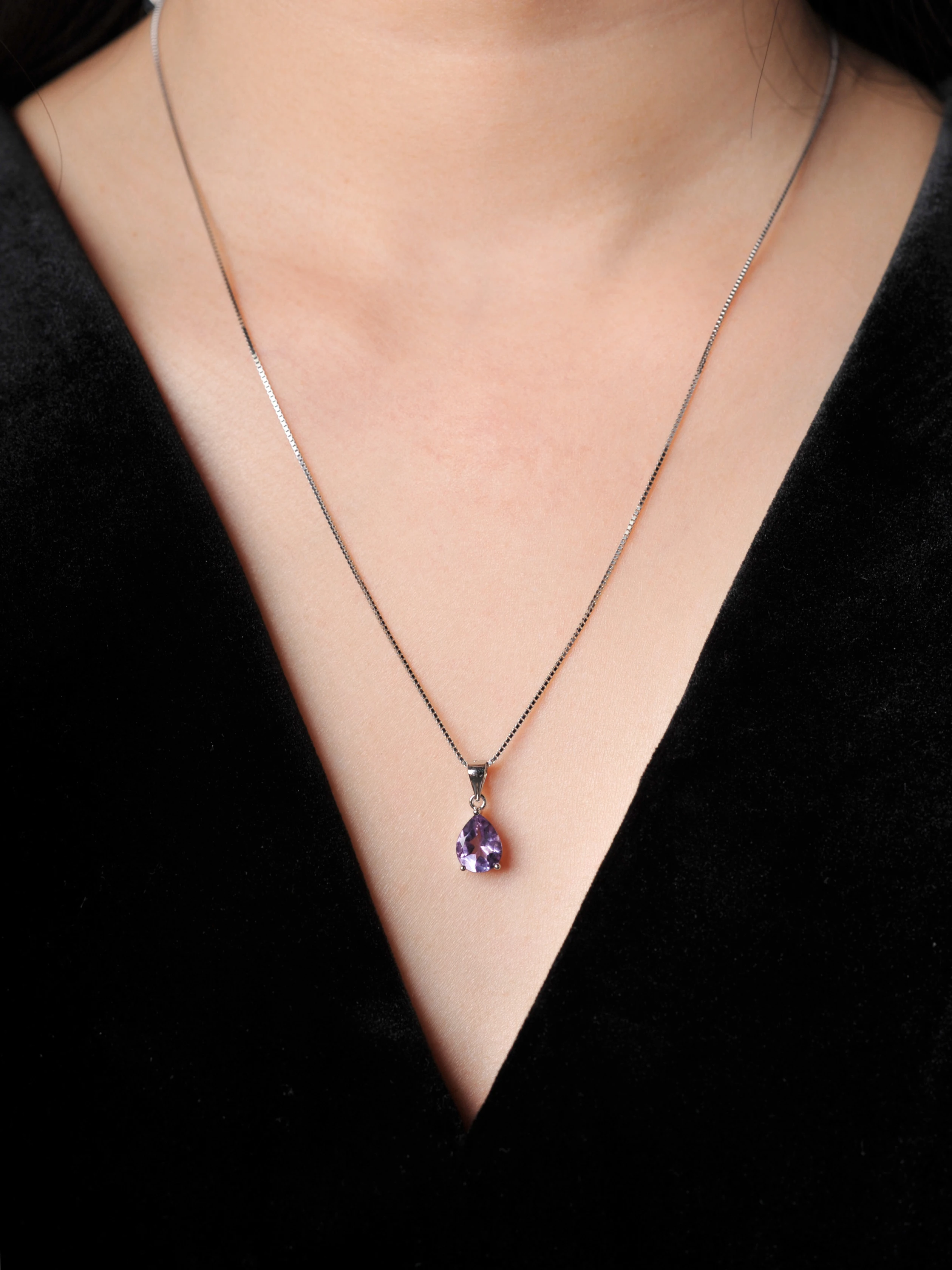 POTIY Birnenförmiger Anhänger mit 2 Karat Himmelblauem Topas, Citrin, Granat und Amethyst, ohne Kette, 925er Sterlingsilber, Geburtsstein-Geschenk für Sie – Detail 15