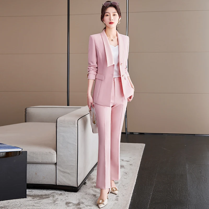 Fashion Light Purple Suits Women Spring Casual Temperament 2022 New Design Business Blazer And Pants Office Ladies Work Wear