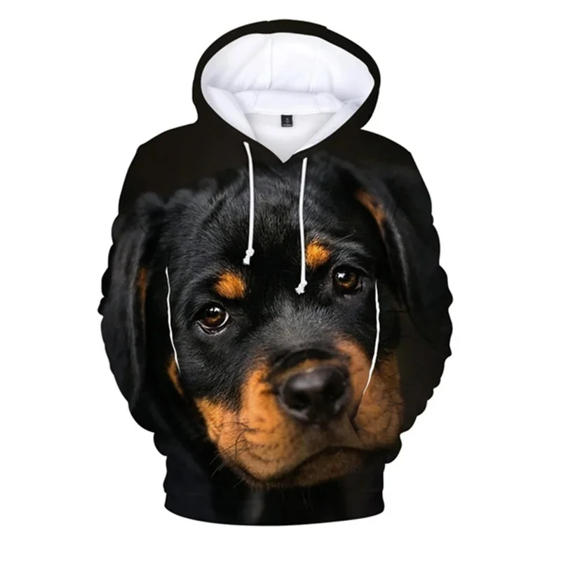 Sudadera con capucha con estampado de perro rottweiler negro para hombre, sudaderas con estampado 3D de animales, sudaderas con capucha de primavera y otoño, jersey de moda, abrigo de calle para niños