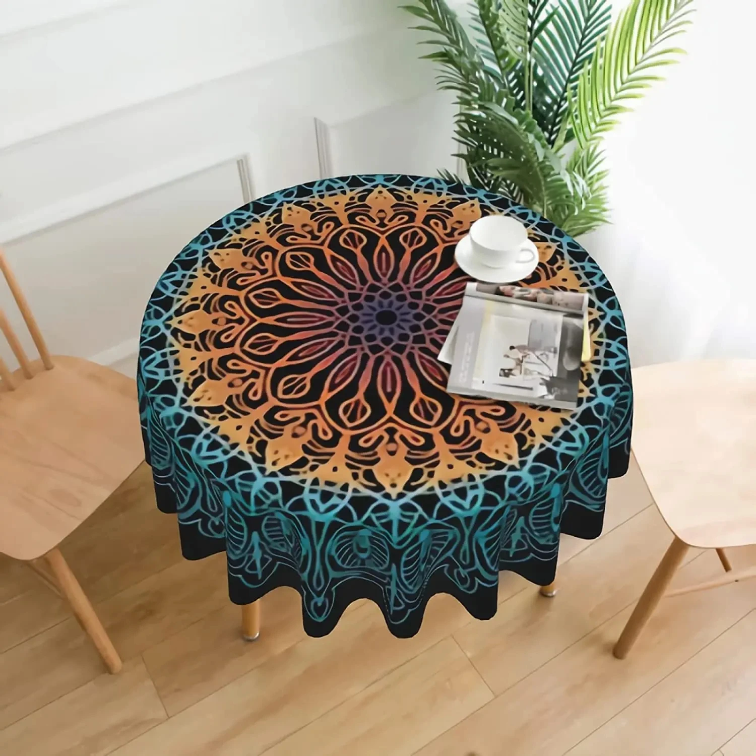 

Gradient printed tablecloth circular Bohemian style waterproof tablecloth cover