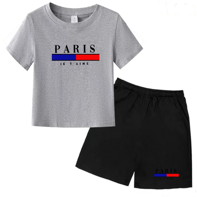 Summer Kids Casual Set T-shirt Shorts Creative Print Set for Boys and Girls for Ages 3-13 Charming Outdoor Activities 2 Pieces