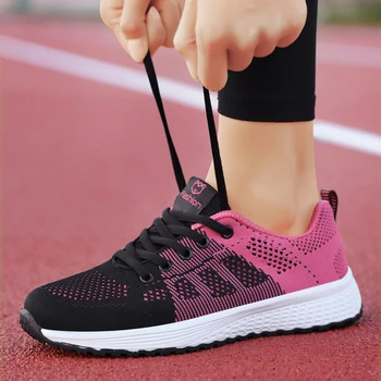 Women Casual Shoes Breathable Walking Mesh Lace Up Flat Shoes Sneakers Women Tenis Feminino Pink Black White (ደቂ ኣንስትዮ ተራ ጫማ) - Image 3