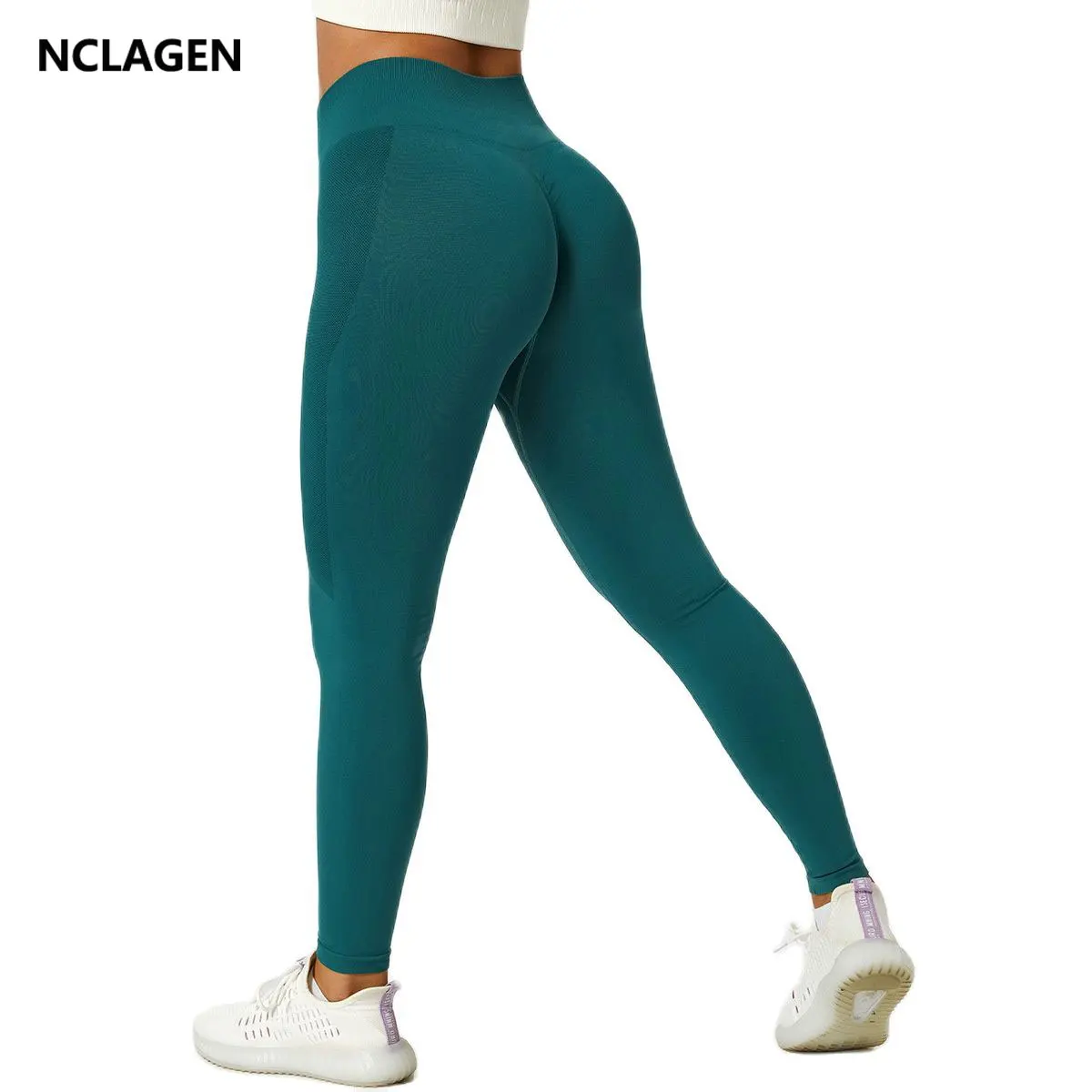

NCLAGEN Yoga Pants High Waist Hip Lifting Gym Leggings Running Sports Peach Hip NO Front Seam Nylon Fitness Booty Scrunch Tights