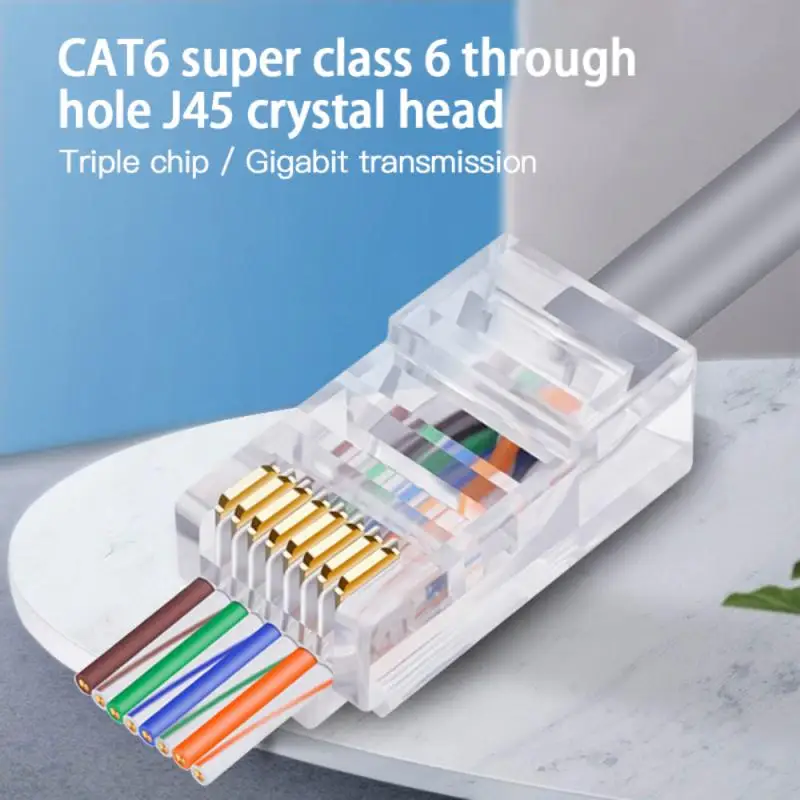 

Connector 6U Gold PlatedPass Through Ethernet Cables Module Plug Network RJ-45 Crystal Heads Cat5 Cat5e