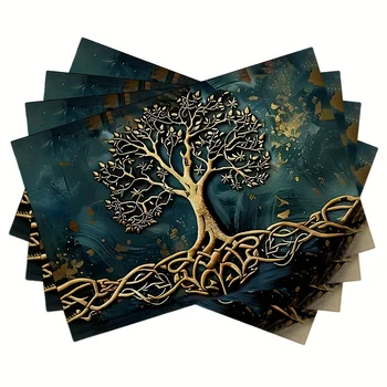 4pcs Golden Tree of Life Placemats – Elegant Wedding & Party Decor 1