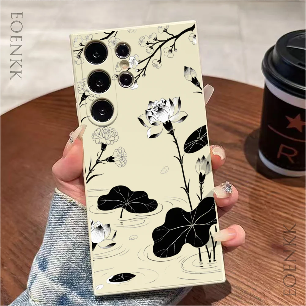 Elegant Black and White Lotus Pond Soft Phone Case Cover