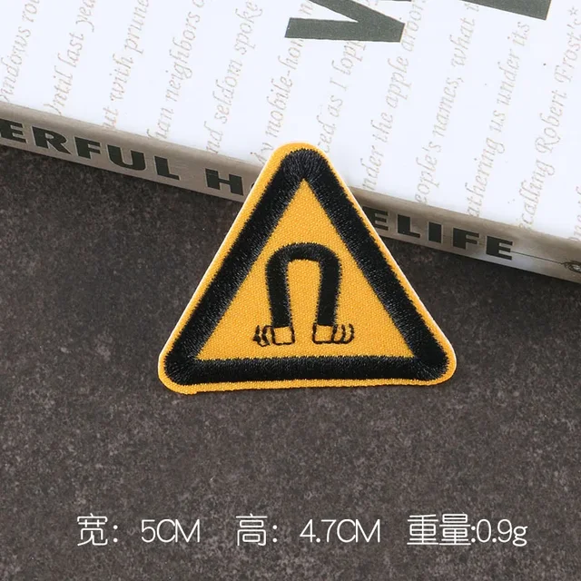 Triangle Caution Signs Embroidered Appliques Traffic Warning Board Badges Small Iron on Patches Decorative Stickers for Clothing 4