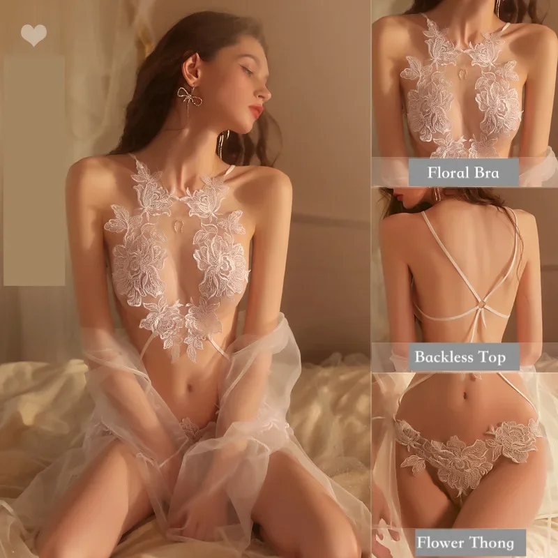 

Porn Sexy​ ​Lingerie Women See Through Pedal Floral Bra Thong Robe Flower Underwear Set Feminina Transparent Sex Sleep Nightgown