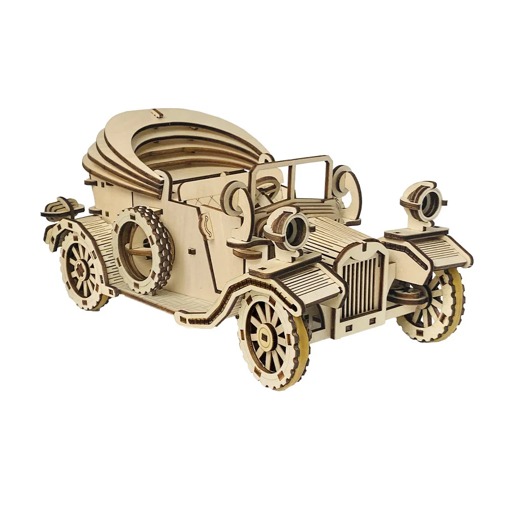 

3D Wooden Puzzle Handmade Retro Convertible Model Handmade DIY Assembly Toy Jigsaw Model Building Kits for Children Gift