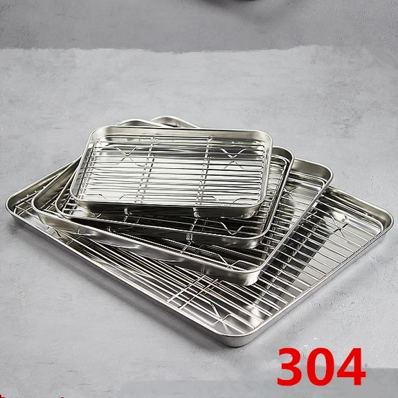 Baking Tray With Wire Rack Set 304 Stainless Steel Baking Sheet Pan BBQ  Tray Oven Rack For Cooking Roasting Grilling Baking Tool - AliExpress
