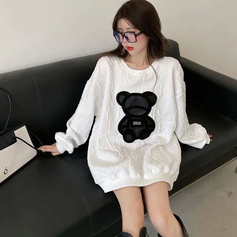 

Oversized Hoodie Women's New Design Patchwork Cartoon Bear Spring Autumn Women's Sweatshirt Korean Fashion Couple Clothes