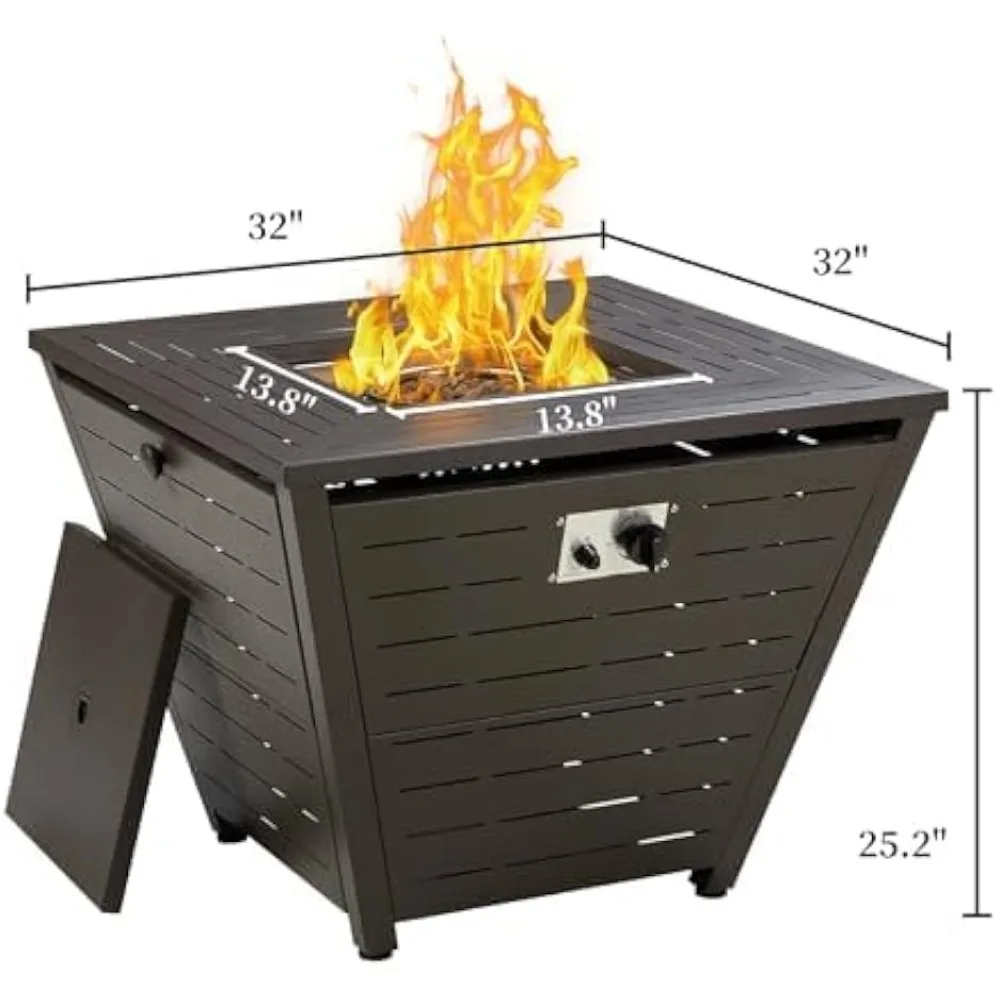 32" Propane Fire Pit Table 50,000 BTU Square Firepit Table with Lid and Lava Rock Outdoor