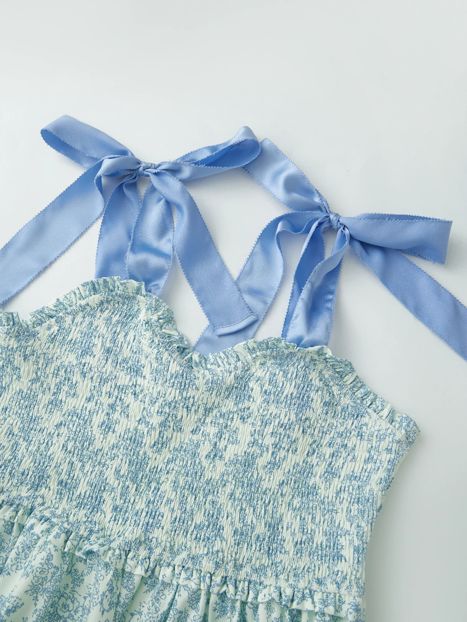 Floral Print Tie-Shoulder Maxi Dress with Smocked Sweetheart Neckline Sleeveless Backless A-line Silhouette and Tiered Ruffle