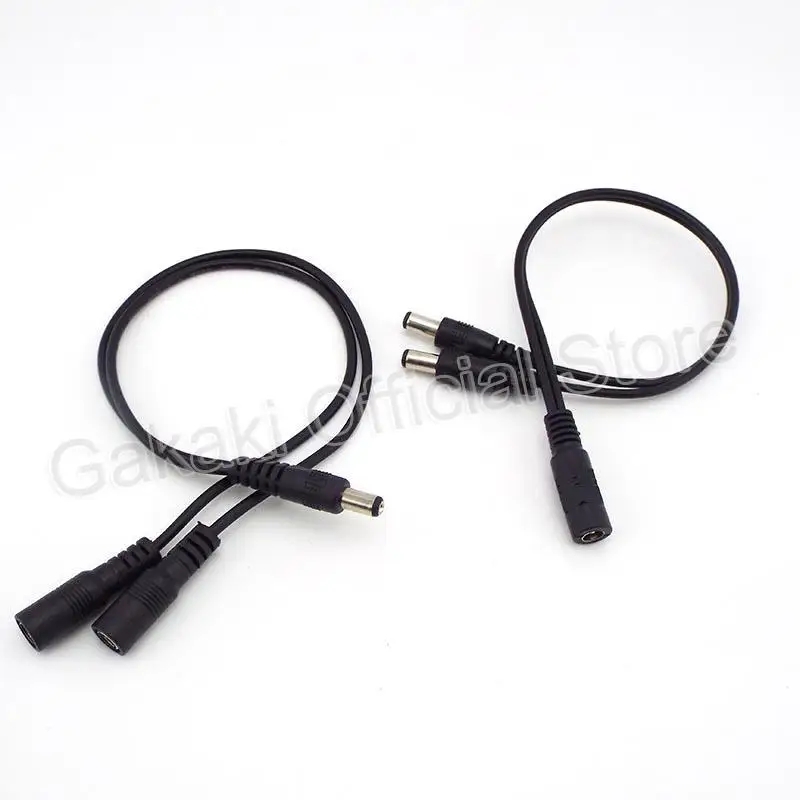 5.5mm*2.1mm 1 Female to 2 Male Connector Male to Female Plug DC Power Splitter Cable CCTV LED Strip Light Power Supply Adapter