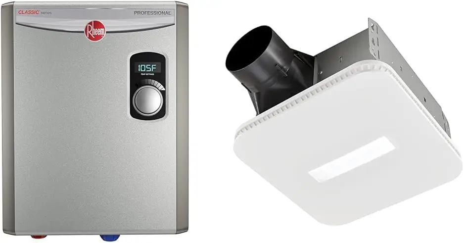 18kW 240V Tankless Electric Water Heater & Broan-NuTone AER110CCTK CleanCover Bath 110CFM 1.0 Sone with Selectable CCT LED Light