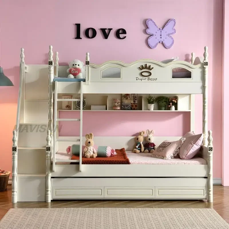 

bed Children's Bunk With Storage Space Small Apartment American Style Multi-Function For Boys And Girls Kids Furniture