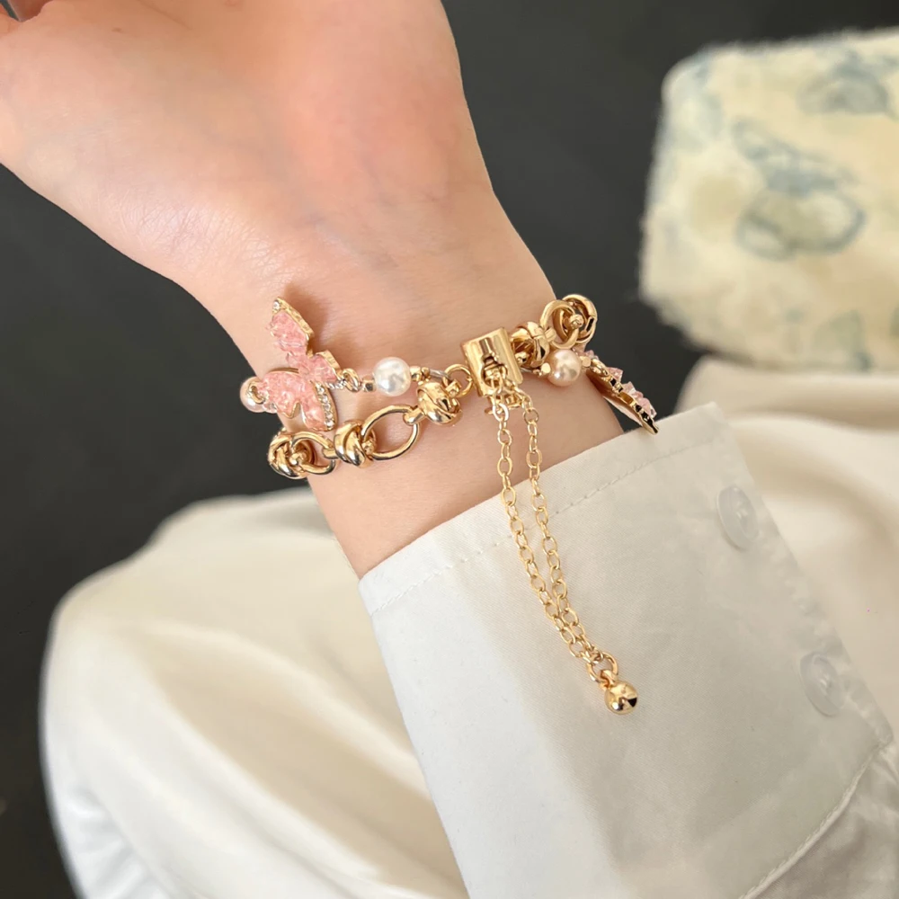 Elegant Diamond Butterfly Strap with Pearls