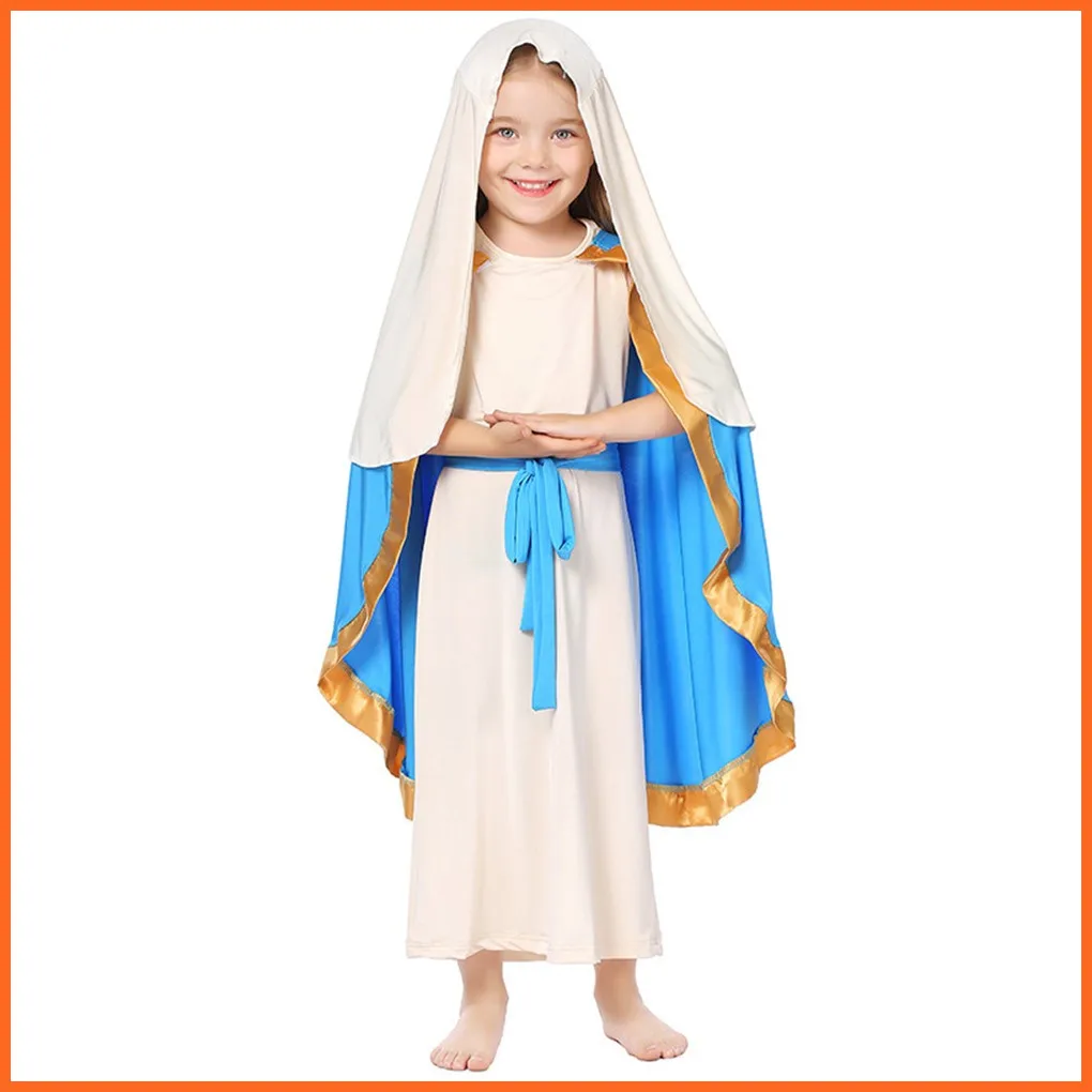 

Kids Child Biblical The Virgin Mary Costume Cosplay for Girls Easter Christian Christmas Disguise Fancy Dress