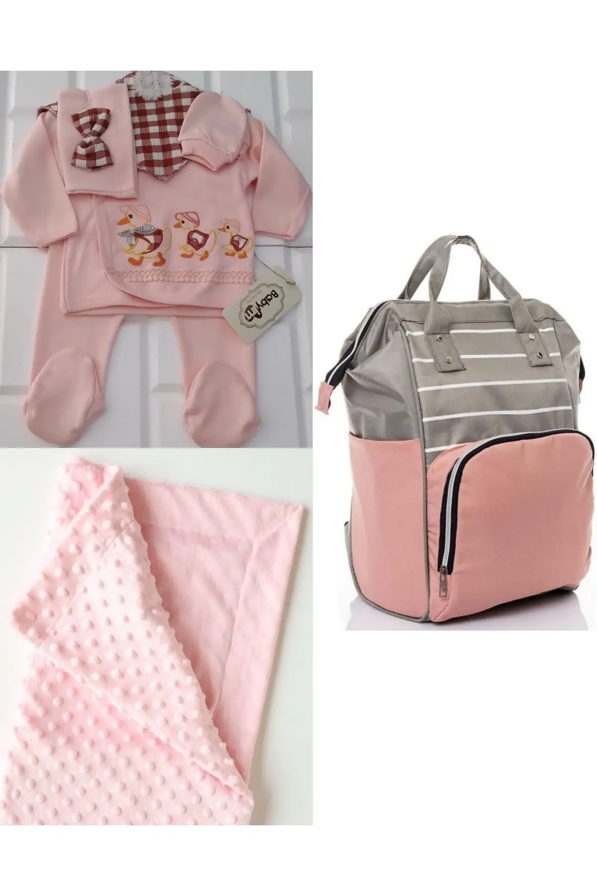 

Functional Mother Baby Care Backpack, 100% Cotton Hospital Exit And Chickpea Blanket Set Cotton Pink