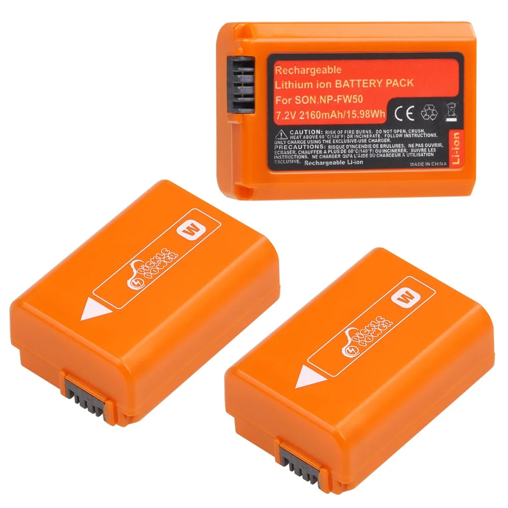 Sottaceto Potere 2160Mah Arancione Np-Fw50 Batteria Per Sony Alpha A7 A7Ii A7R A7Rii Alpha A6000 A6300 A6400,Zv-E10L