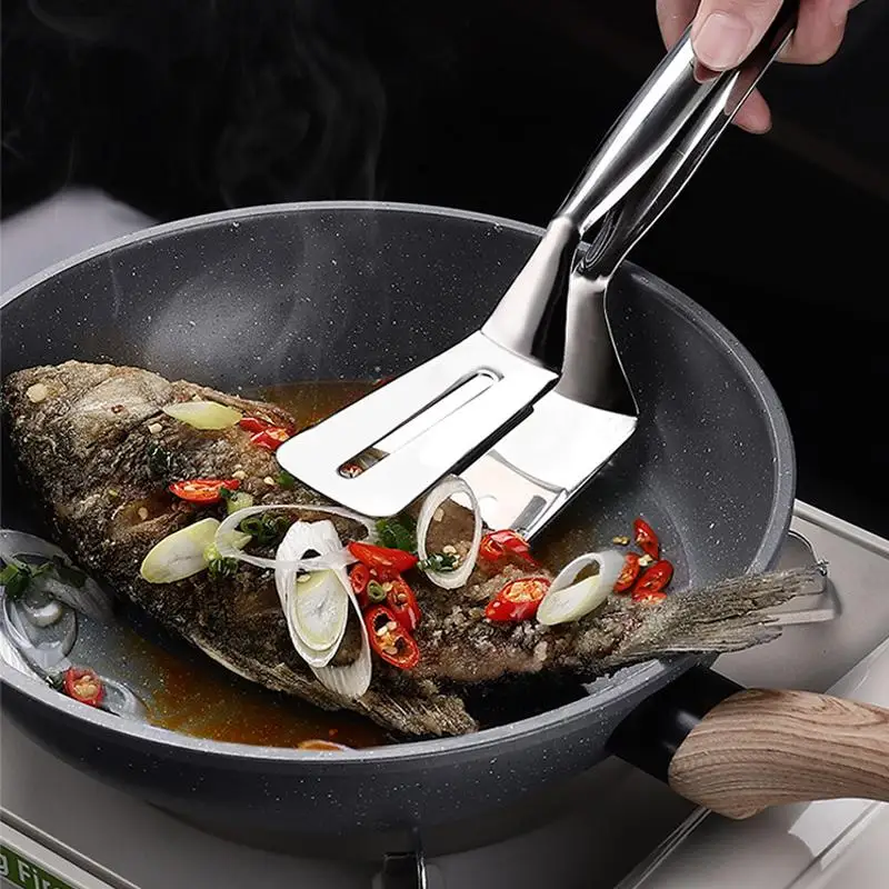 Cooking Tongs Stainless Steel Frying Shovel Clip Multifunctional Steak BBQ Tongs Frying Fish Spatula Clip Household Kitchen Tool Bread
