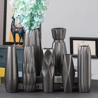 Ceramic Tabletop Flower Vase Handmade Handicrafts Fashion Creativity Black Vase Study Hallway Home Wedding Decoration 1