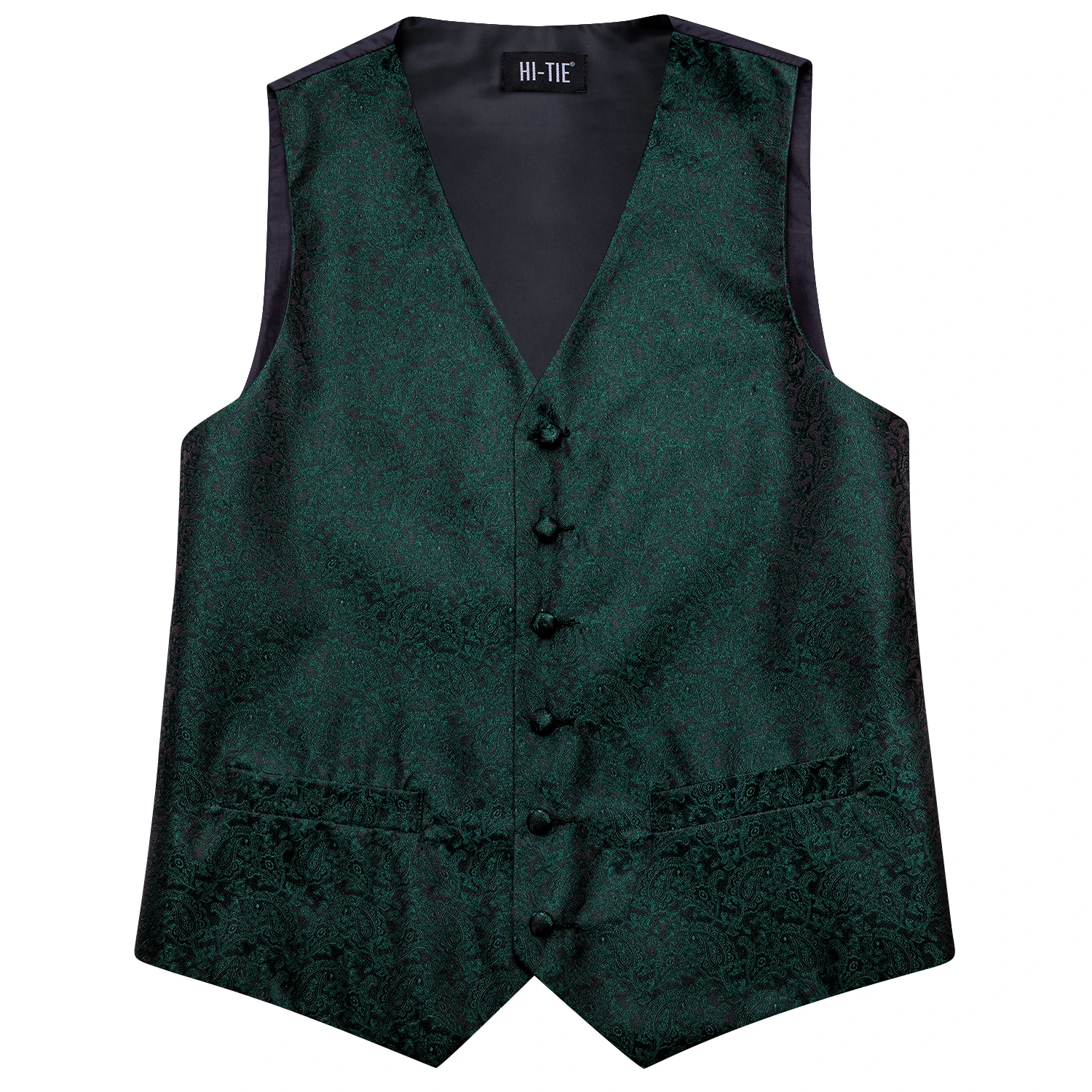 Hi-Tie Dark Green Men's Vests Tie Set Silk Paisley Jacquard Waistcoat Jacket Necktie Hanky Cufflinks Wedding Formal Party Gifts 4