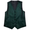 Hi-Tie Dark Green Men's Vests Tie Set Silk Paisley Jacquard Waistcoat Jacket Necktie Hanky Cufflinks Wedding Formal Party Gifts 4