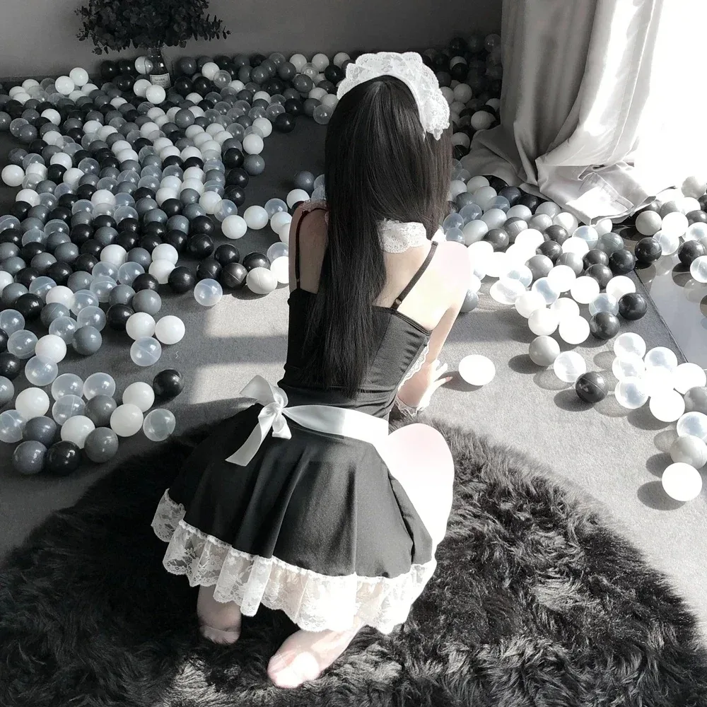 Lolita Maid Costume Babydoll Dress Uniform Women Sexy Cosplay Lingerie Maid Servant Suit Erotic Role Play Cute Live Show