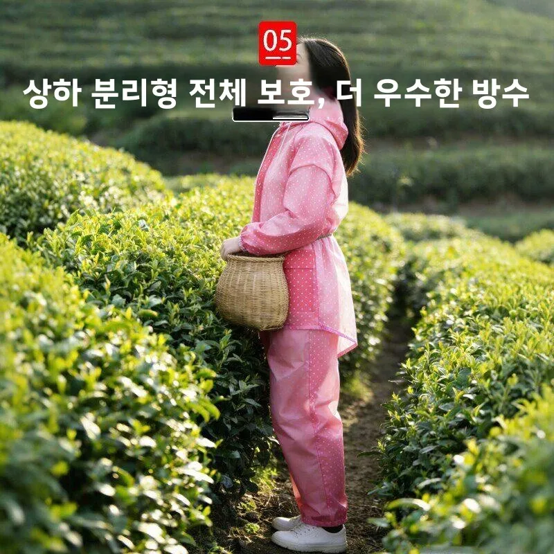 차 따기용 특수 레인코트 야외용 전신 방수복 성인용 분리형 레인코트 및 레인팬츠 세트
