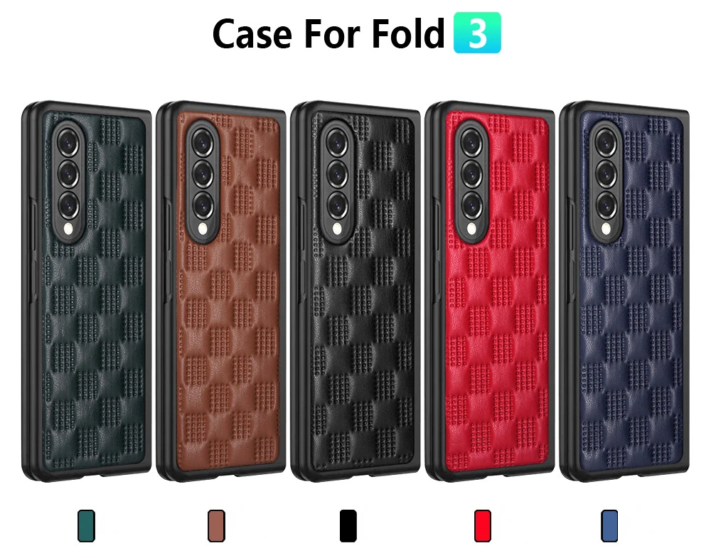 Case For Samsung Galaxy Z Fold 3 Foldable Screen Leather Phone Case Galaxy Z Fold3 Square Plaid Pu Leather Protective Cover